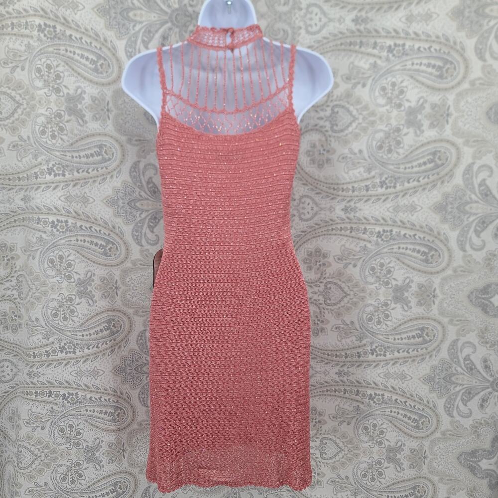 Basix II womens pink crochet beaded halter top dress Size Small Cocktail Party - Picture 4 of 14